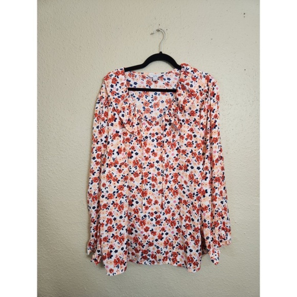 Croft & Barrow Multicolor‎ Floral Long Sleeve Ruffled Blouse Top Size 3X